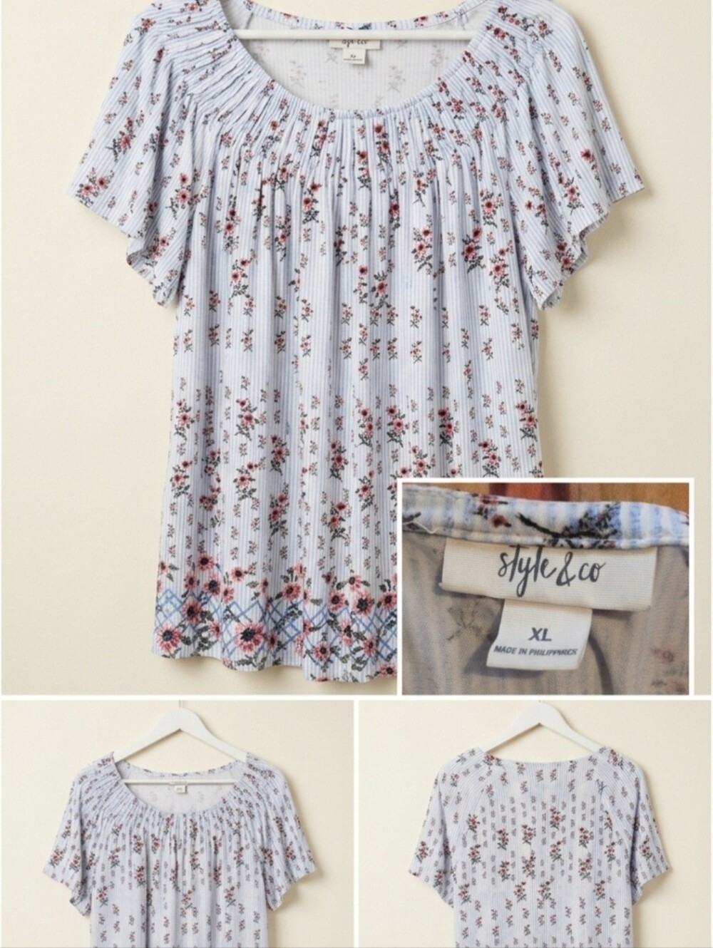 Style & Co. Light Blue Floral Scoop Neck Blouse